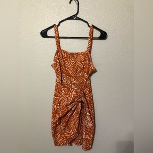 Orange floral tie front dress